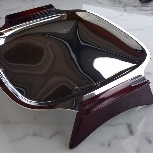 Vintage Glo Hill MCM Chrome Tray with Bakelite Burgundy Handles/Legs - Picture 1 of 4